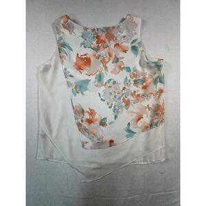 Calvin Klein Floral Sleeveless Blouse Womens L White Orange Teal Layered Top